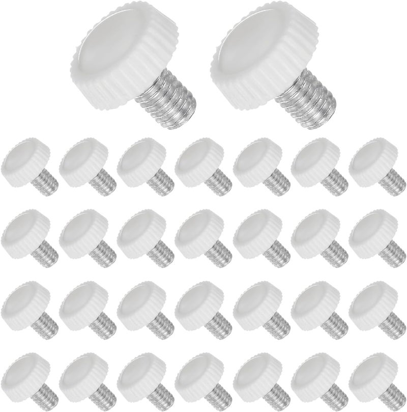 CoCud Thumb Screw Knurled Knobs, M6 x 9mm Male Thread, White Round Head Clamping Screw Threaded Stud Hand Knobs Grip, (Applications: for Machinery Lathes), 30-Pieces - Image 1